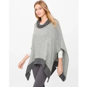 WHITE HOUSE BLACK MARKET Sweater Poncho Women's OS Gray Colorblock Cowl Neck